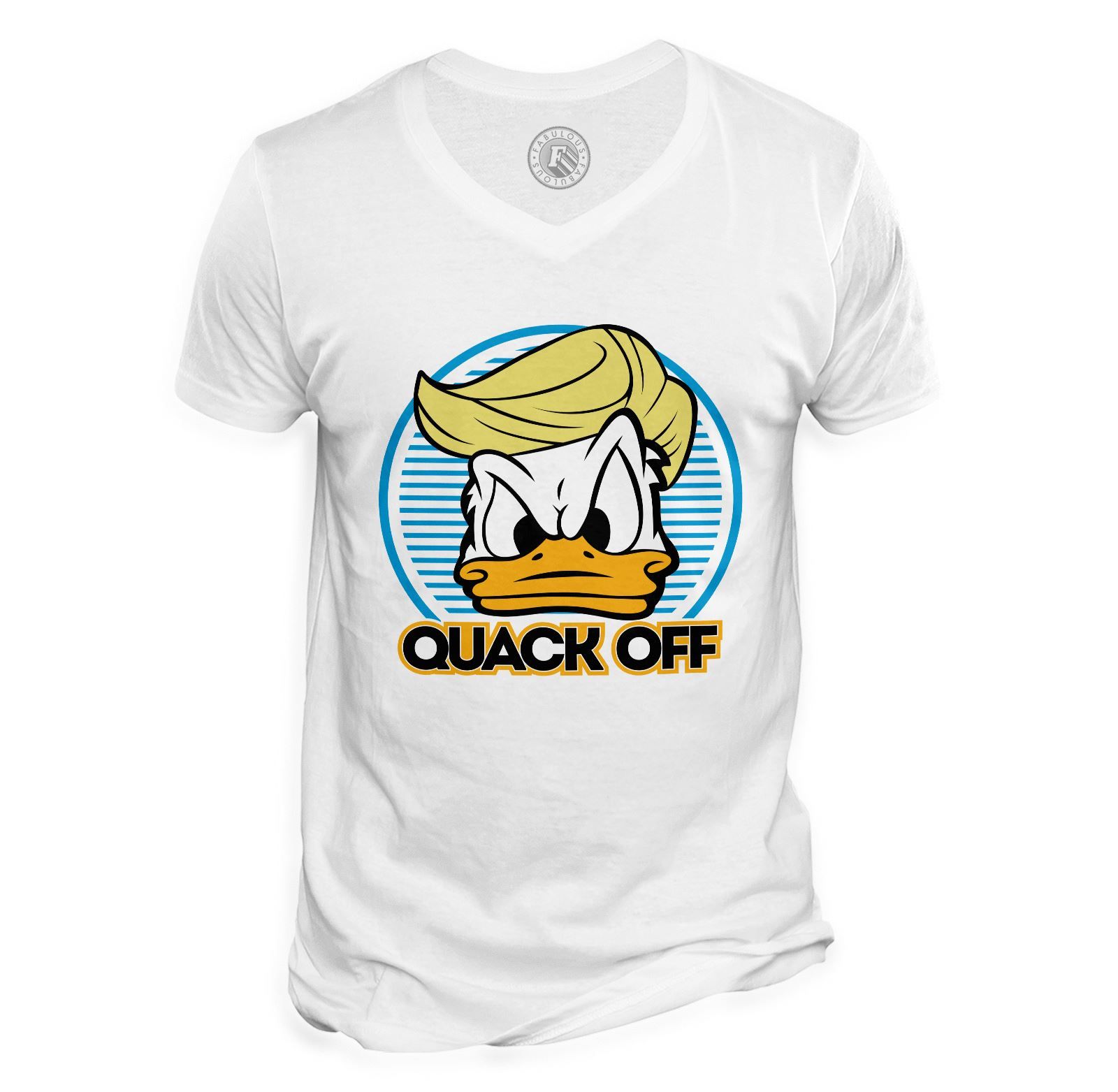 T-Shirt Homme Col V Donald Trump - Quack Off Parodie Film Président Anime