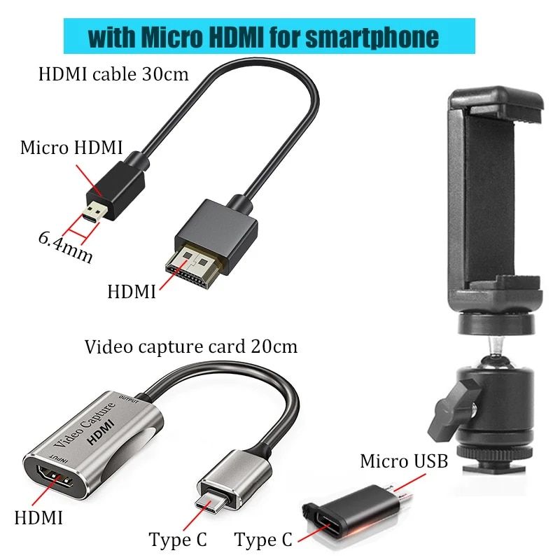 tablette de téléphone Android en tant que moniteur de caméra,adaptateur HDMI pour Vlog Youtuber cinéaste DSLR,carte de Capture vidéo - Type Phone Micro HDMI