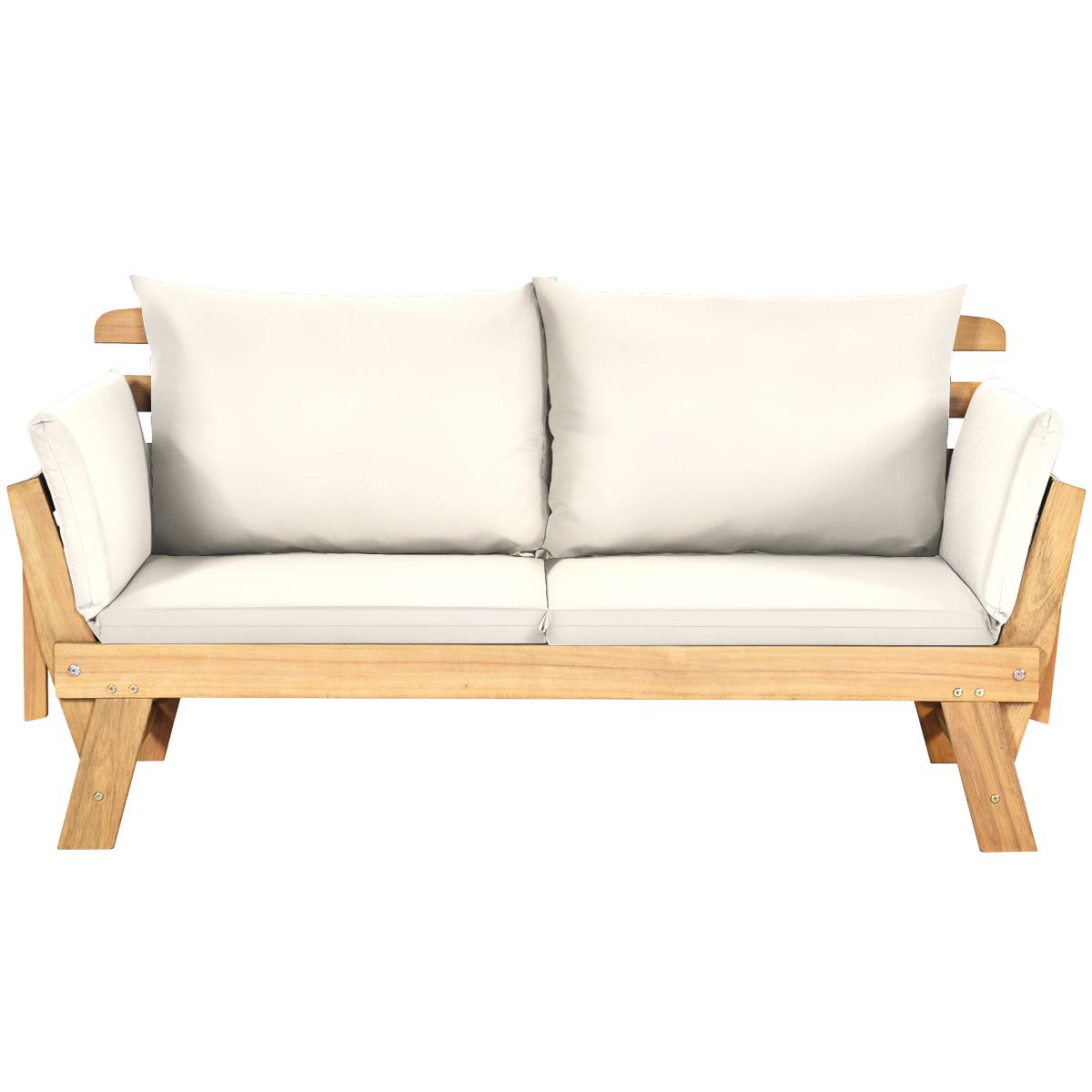 Chaise Longue Convertible Avec Coussin Canapé De Jardin 2 En 1 En Bois D Acacia Avec Accoudoir Réglable Pour Patio Piscine Jardin Blanc Helloshop26 20_0006182