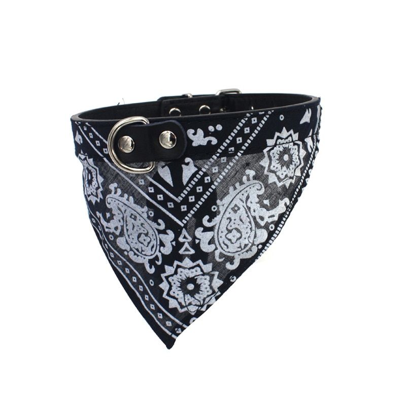 Black-L -Pawstrip Collier En Cuir Pour Animal De Compagnie, 5 Couleurs, Ceinture Ajustable, Motif Floral, Bandana, Pour Petits Chien