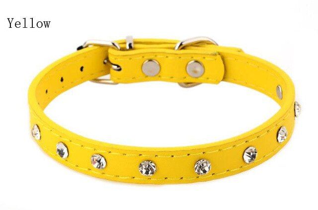 Yellow-Xs -Offre Spéciale Strass Collier De Chien Diamante Colliers Pour Animaux De Compagnie En Cuir Pu Xxs Xs S M