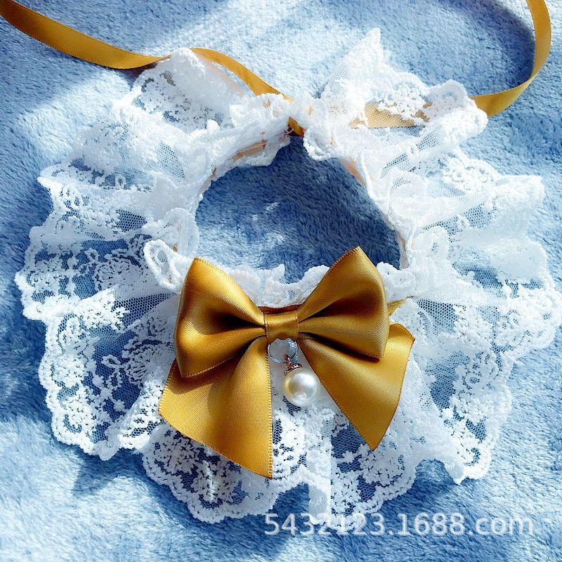 -Collier En Dentelle Pour Chat Et Chien, Accessoire À La Mode Pour Animaux De Compagnie, Chaton, Fleur, N¿Ud Cloche, Chaîne Pou