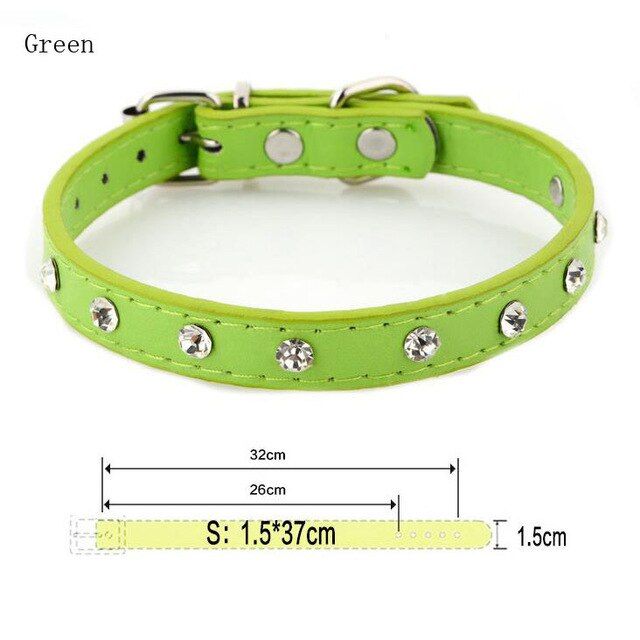 Green-S -Offre Spéciale Strass Collier De Chien Diamante Colliers Pour Animaux De Compagnie En Cuir Pu Xxs Xs S M