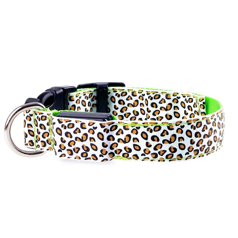Green-S 35-43cm -Collier De Chien Led Léopard Collier Lumineux Réglable Brillant Pour Chiens Collier De Sécurité En Nylon De Nuit Po