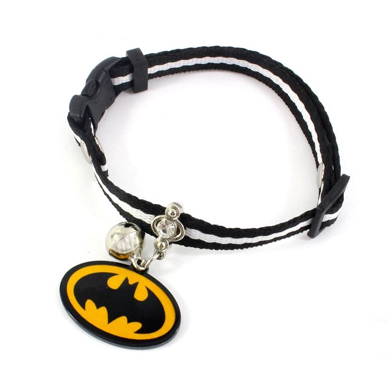 Batman-Xs -Suprepet ? Collier Pour Chat Et Chiot, En Nylon, Noir Et Blanc, Sangle Réglable Avec Cloche Et 4 Types D'étiquette De