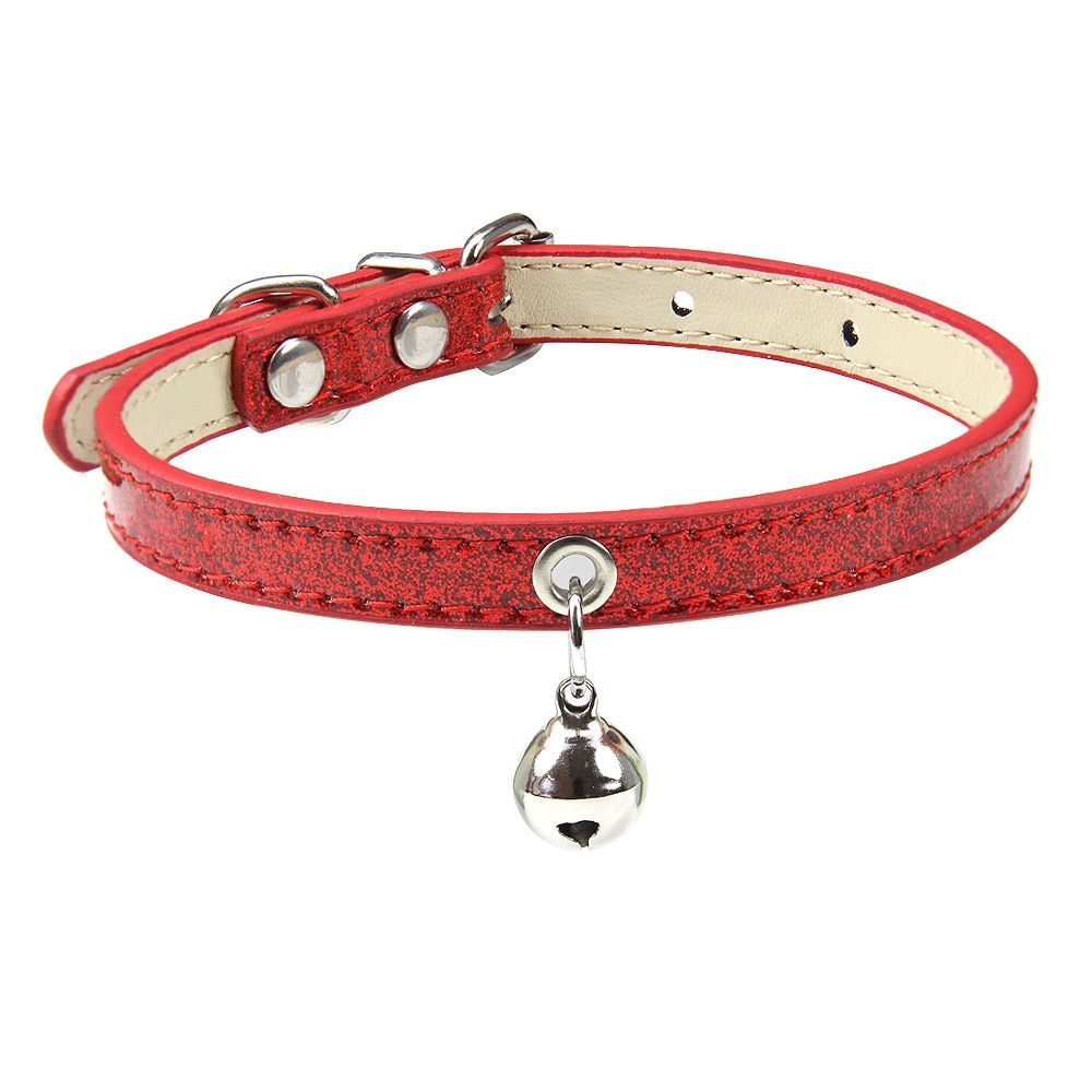 Red Cat Collar-S -Collier En Cuir Scintillant Pour Chat, 9 Couleurs, Avec Cloche, De Sécurité, Pour Chien, Chaton, Accessoire, Produ