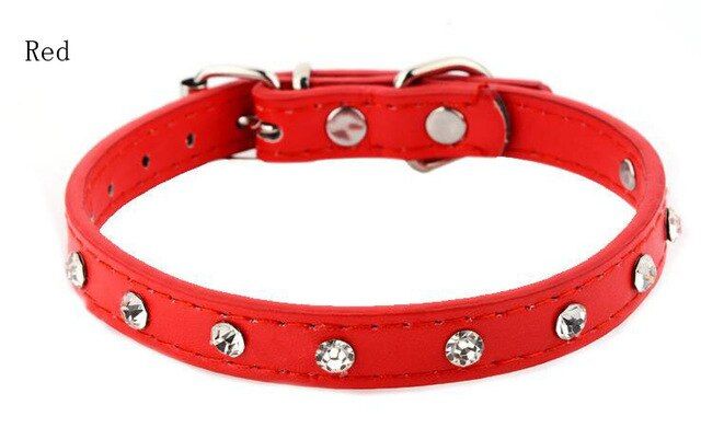 Rouge-M -Offre Spéciale Strass Collier De Chien Diamante Colliers Pour Animaux De Compagnie En Cuir Pu Xxs Xs S M