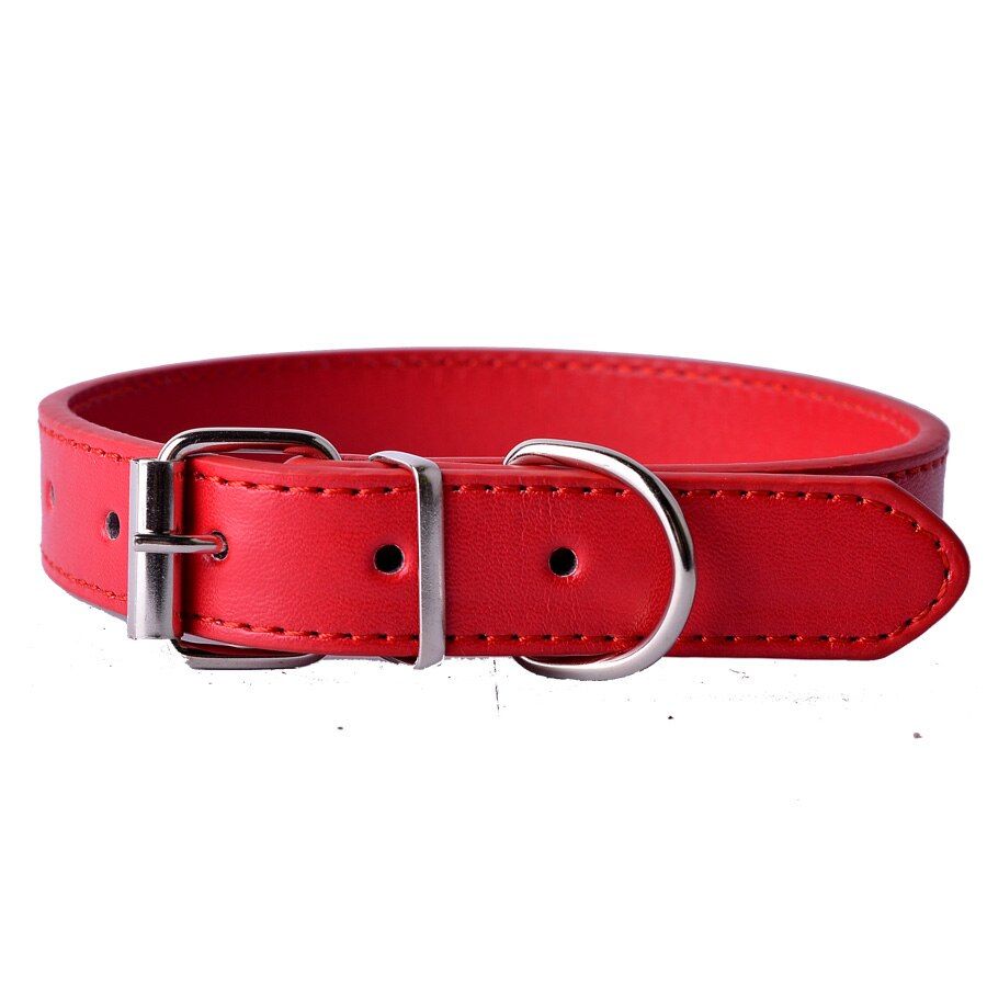 Rouge-Width 25mm -Colliers De Base Solides En Cuir Pu  Pour Chiens, Chiot, Petits Chiens, Chats, Colliers Violet Bleu Noir Rose Rou