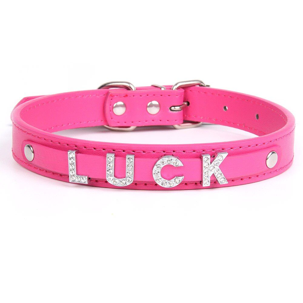 Rose Red-M -Collier Pour Animal De Compagnie, En Cuir Pu Avec Lettres Diamant, Collier Ajustable Pour Chien Et Chat, À La Mode, Pour