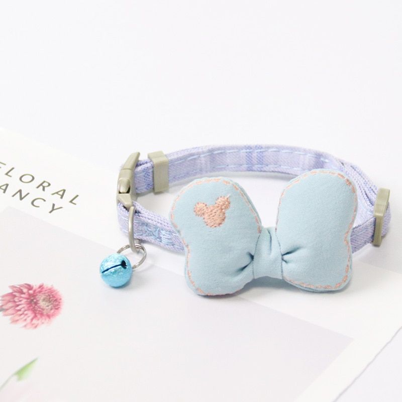 Mickey Collar Blue-S 1mm Width -Collier Pour Chien Et Chat Avec Cloche Réglable, En Coton Doux Et Mignon, N¿Ud Papillon Pour Chien E