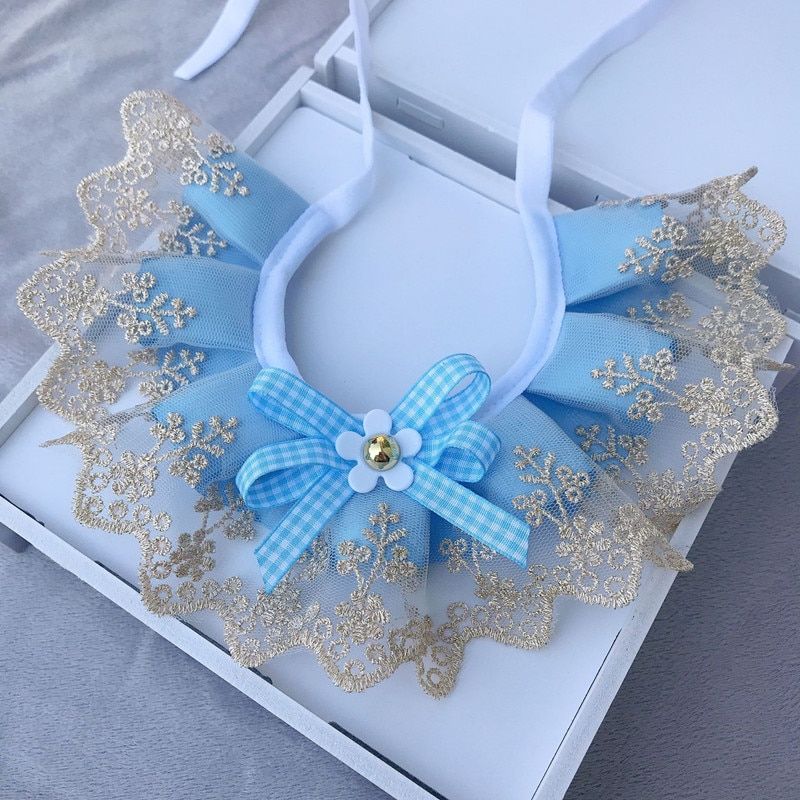 Blue-L -Mode N¿Ud Papillon Collier Pour Animaux De Compagnie Dentelle Bavoirs Mignon Dentelle Collier Pour Animaux De Compagnie Bavo