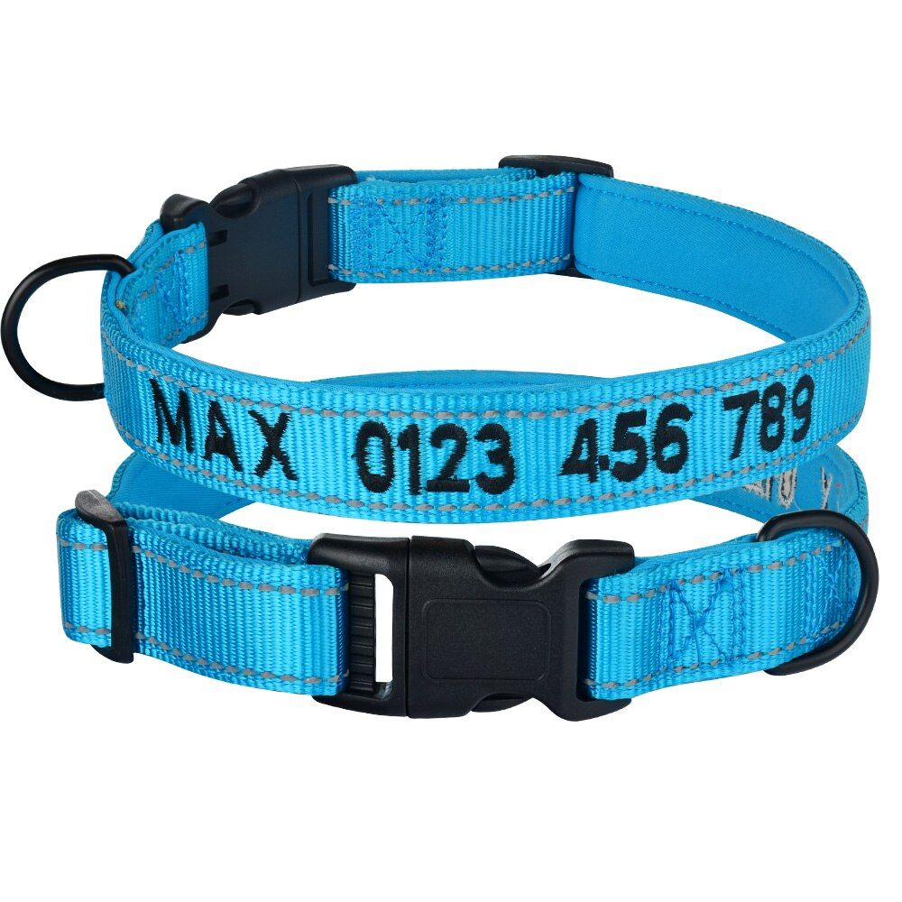 Blue Padded Collar-S 25-35cm -Airuidoing ? Collier Réglable Pour Chien, En Nylon, Personnalisé, Brodé, Rembourré, Pour Identificatio