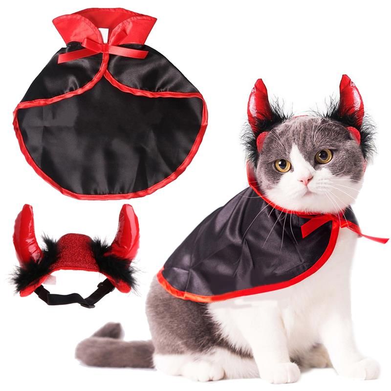 Black-M -Déguisement D'halloween Pour Animaux De Compagnie, Cape De Vampire, Chapeau Avec Cornes Pour Chien, Chat, Chaton, Chiot,