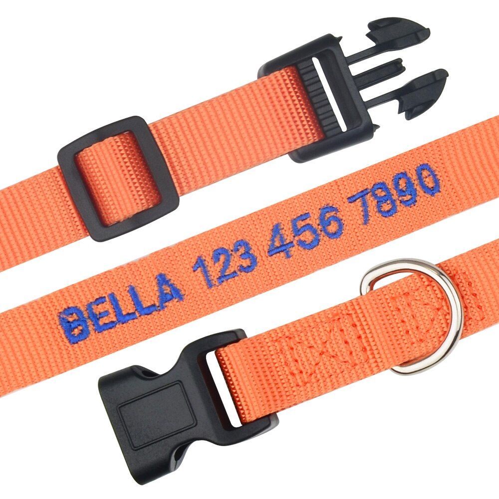 Orange-Xs (20-30 Cm) -Collier Brodé Personnalisé Pour Chiens Et Chiens Avec Nom Et Numéro De Téléphone, Collier En Nylon Pour Chiens