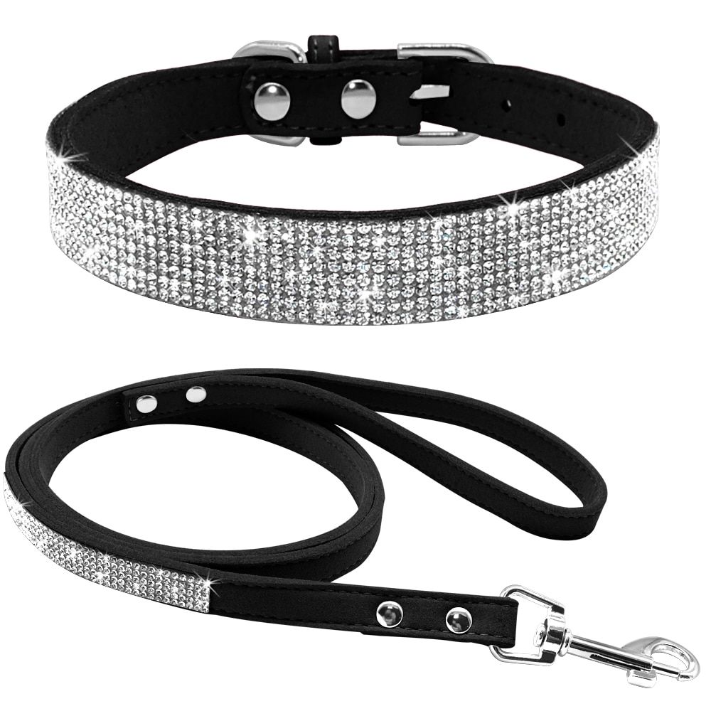 Black-Xs -Didog ? Collier En Cuir Suédé Pour Chien Et Chat, Réglable, Avec Strass, Accessoire De Marche Pour Petits Et Moyens Animau