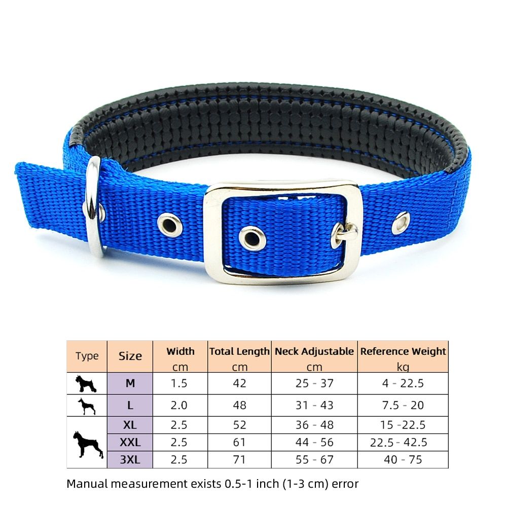 Blue Solid-L -Collier En Nylon Pour Chien  Rembourré Et Réfléchissant, Pour Animaux De Compagnie, Réglable, En Plein Air, Confortab