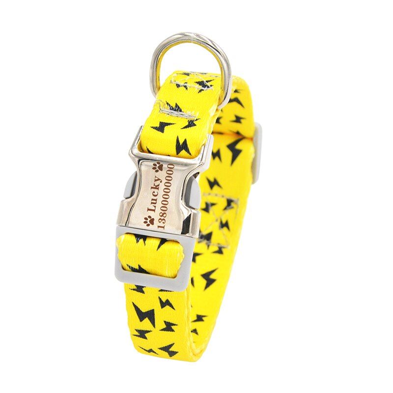 Yellow-M -4 Couleurs Petit Moyen Grand Chien Nom Collier En Nylon Imprimé Chien De Compagnie Collier Personnalisé Avec Nom Gratuit N