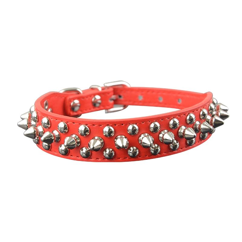 Red-Xs -Collier En Cuir Pu Pour Animaux De Compagnie, 9 Couleurs, 2.5cm De Largeur, Pointes Rondes, Clouté Pour Petits Et Moyens Chi