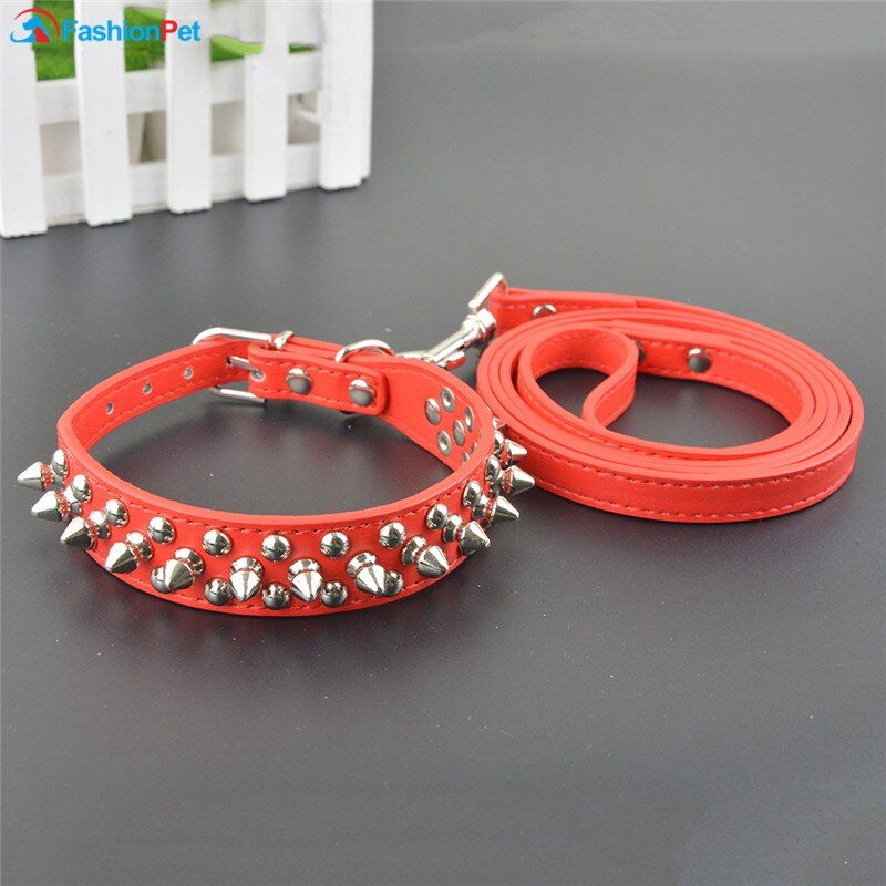 Red-S -Set De Offre Spéciale Colliers Ronds, Pointes Pour Chien Et Laisse, Cloutés Pour Pitbull Boxer Et Mastiff, Chien En Cuir Synt