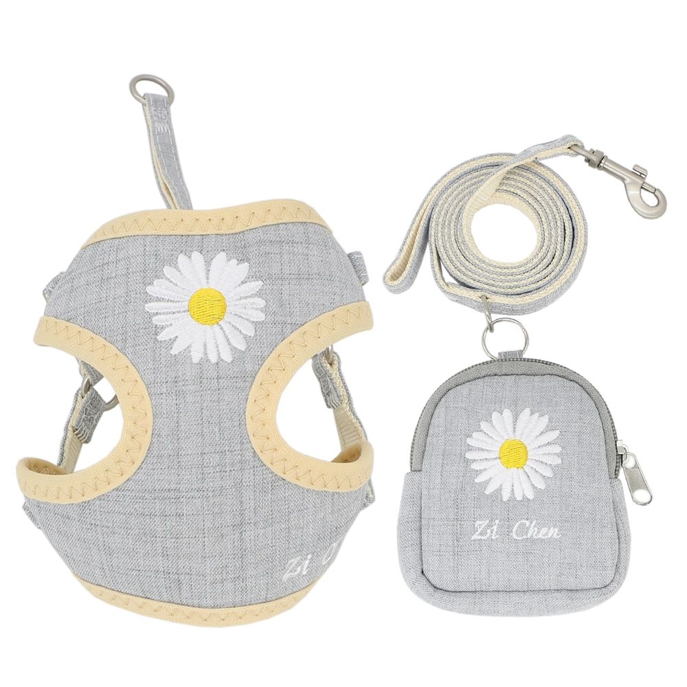 Gray-M-1.5cm -Ensemble De Harnais Et De Laisse Pour Chien, Sac De Collation Réglable Et Respirant Avec Broderie, Pour Petit Et Moyen