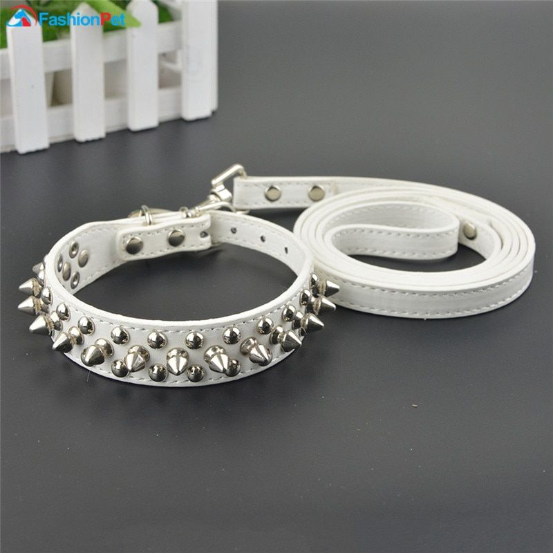 White-M -Set De Offre Spéciale Colliers Ronds, Pointes Pour Chien Et Laisse, Cloutés Pour Pitbull Boxer Et Mastiff, Chien En Cuir Sy