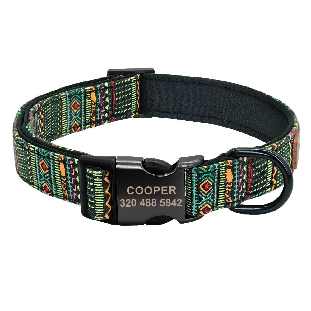 Green-L -Collier De Chien En Nylon Personnalisé  Colliers D'identification Pour Chien, Laisse De Collier De Chiot Imprimée Gravé