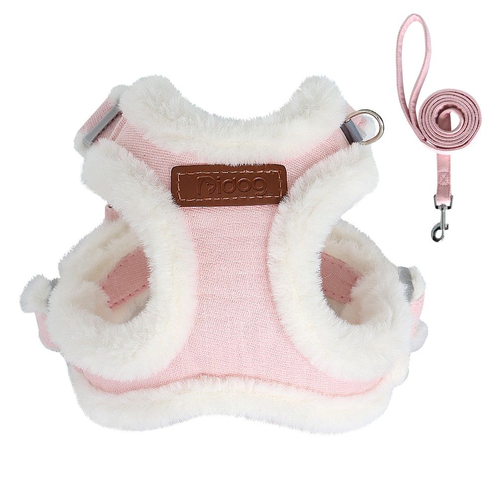 Rose-M -Hiver Chaud Chien Harnais Laisse Ensemble Doux Rembourré Chien Harnais Gilet Pas De Traction Réglable Harnais Pour Animaux D