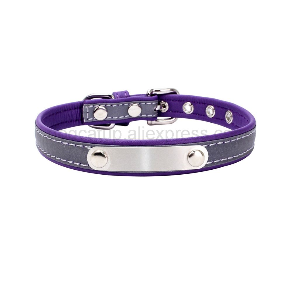 Violet-Xl -Collier Réfléchissant En Cuir Personnalisé Pour Animaux De Compagnie, Étiquette D'identification Pour Petits, Moyens E