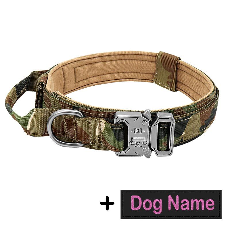 Cp Pink Text-L -Collier De Chien Avec Étiquette De Chien En Nylon Réglable Militaire Tactique Grand Collier De Chien Avec Poignée Fo