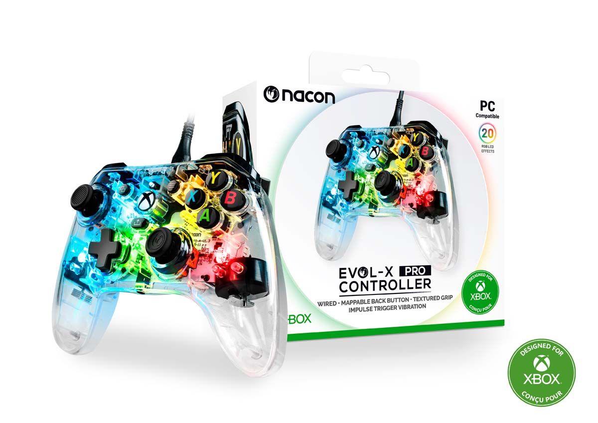 Manette Filaire Evol-X Nacon Transparente Pour Xbox Series X/S, Compatible Pc Avec Un Câble Détachable De 3 Mètres