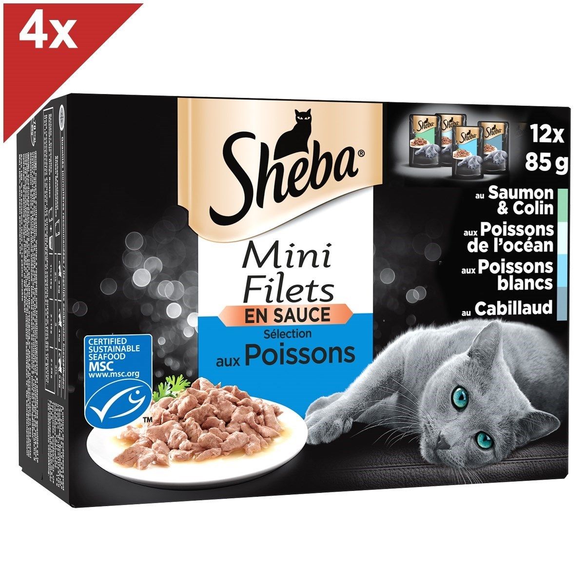 Sheba Mini Filets 48 Sachets Fraîcheur Coffret Océan Sauce Pour Chat 85g (4x12)