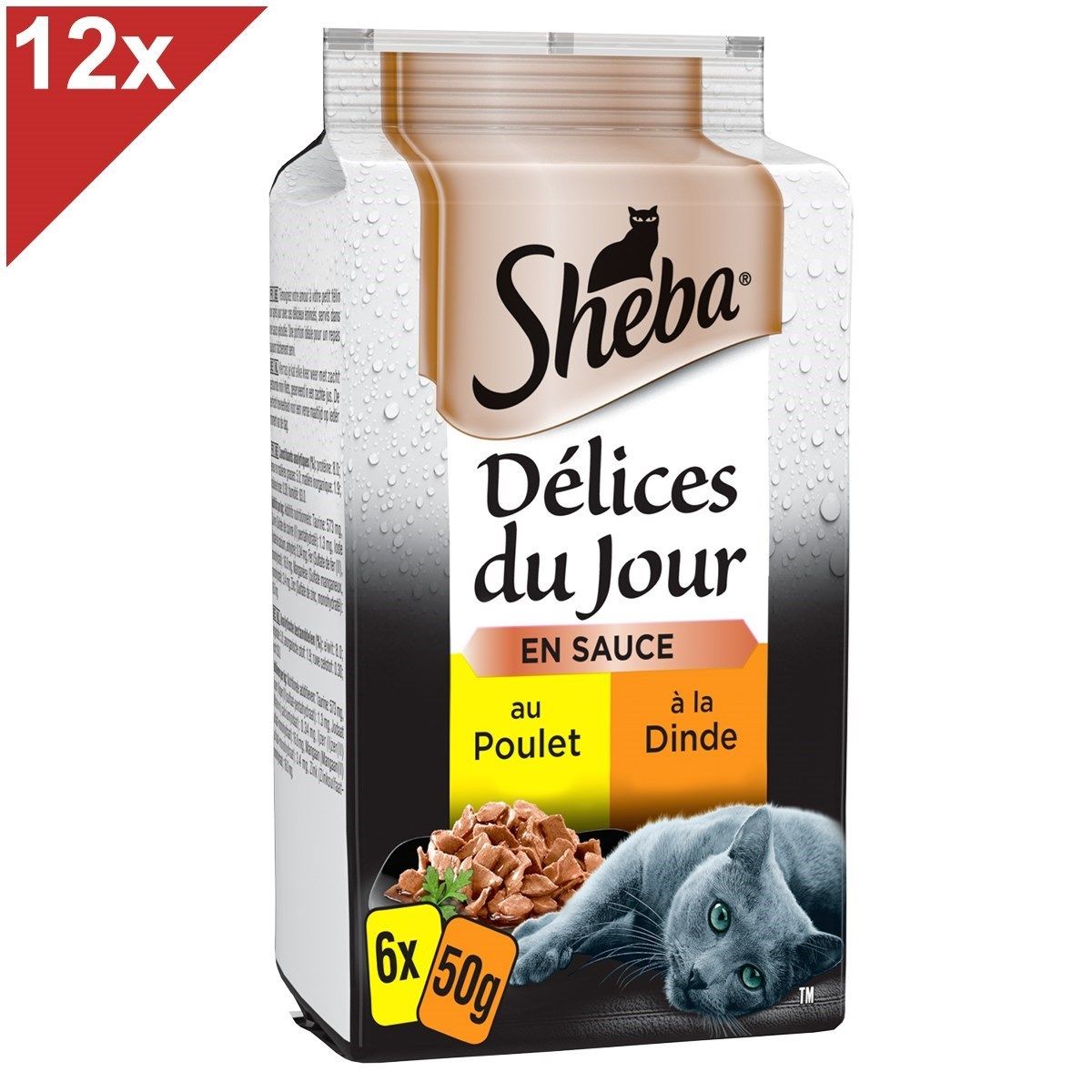 Sheba Délices Du Jour 72 Sachets Poulet Dinde En Sauce Pour Chat 50g (12x6)