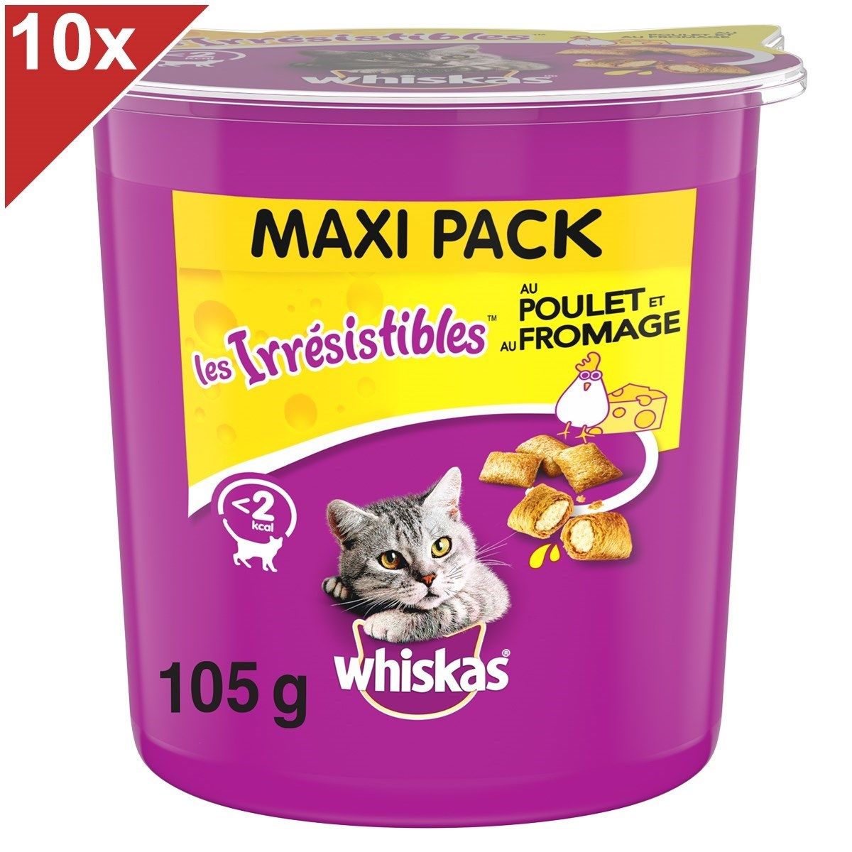 Comparer les prix de Whiskas Les Irrésistibles Friandises Au Poulet Et Fromage Pour Chat 10x105g