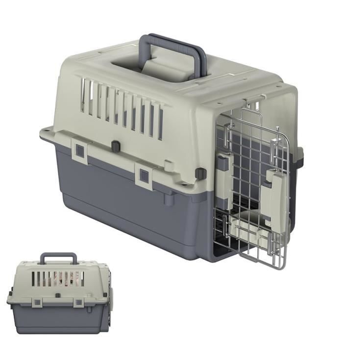 Aufun Caisse De Transport Avec Portes En Métal, Grille D'aération, Cage De Transport Pour Pour Chien Ou Chat 67x51x58,5cm
