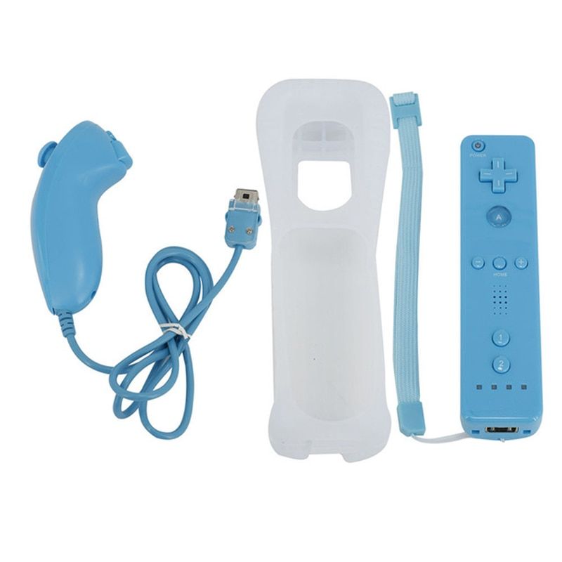 Bleu Manette De Jeu Nunchuk 2 Fr 1 Pour La Console De Jeu Wii, Avec Dragonne, Sans Mouvement Plus R32, Nouveauté