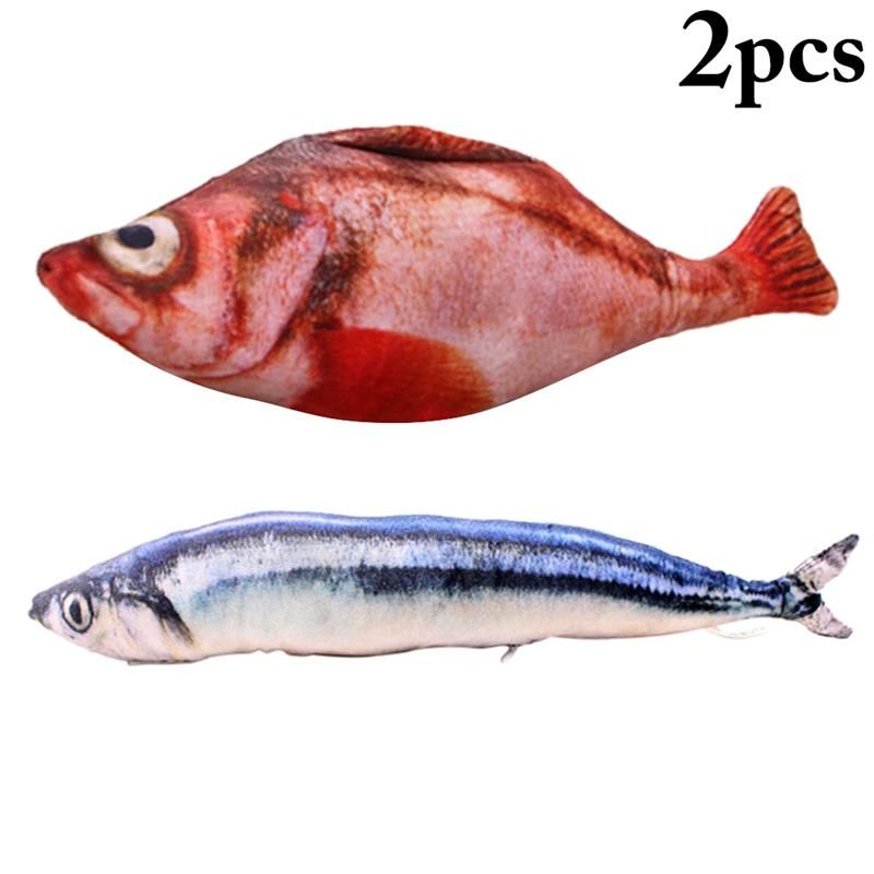Kapmore 2 Pièces/Ensemble Poisson Forme Chat Jouets Créatifs Réaliste En Peluche Cataire Jouet Chat 11 2pcs