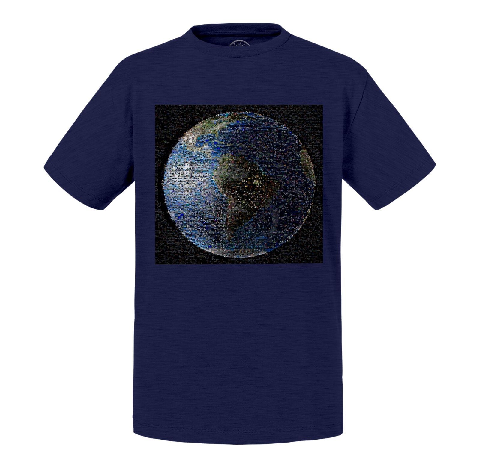 T-Shirt Enfant Planete Terre Mosaique Photo Art Pixel