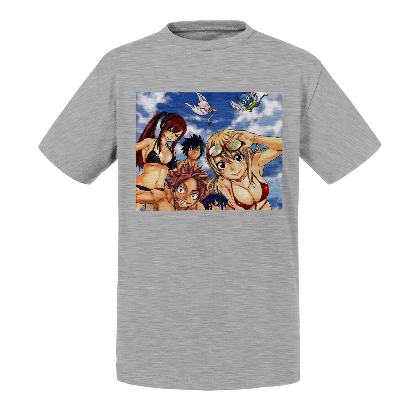 T-Shirt Enfant Fairy Tail Manga Natsu Erza Grey Lucy A La Plage Japon Anime