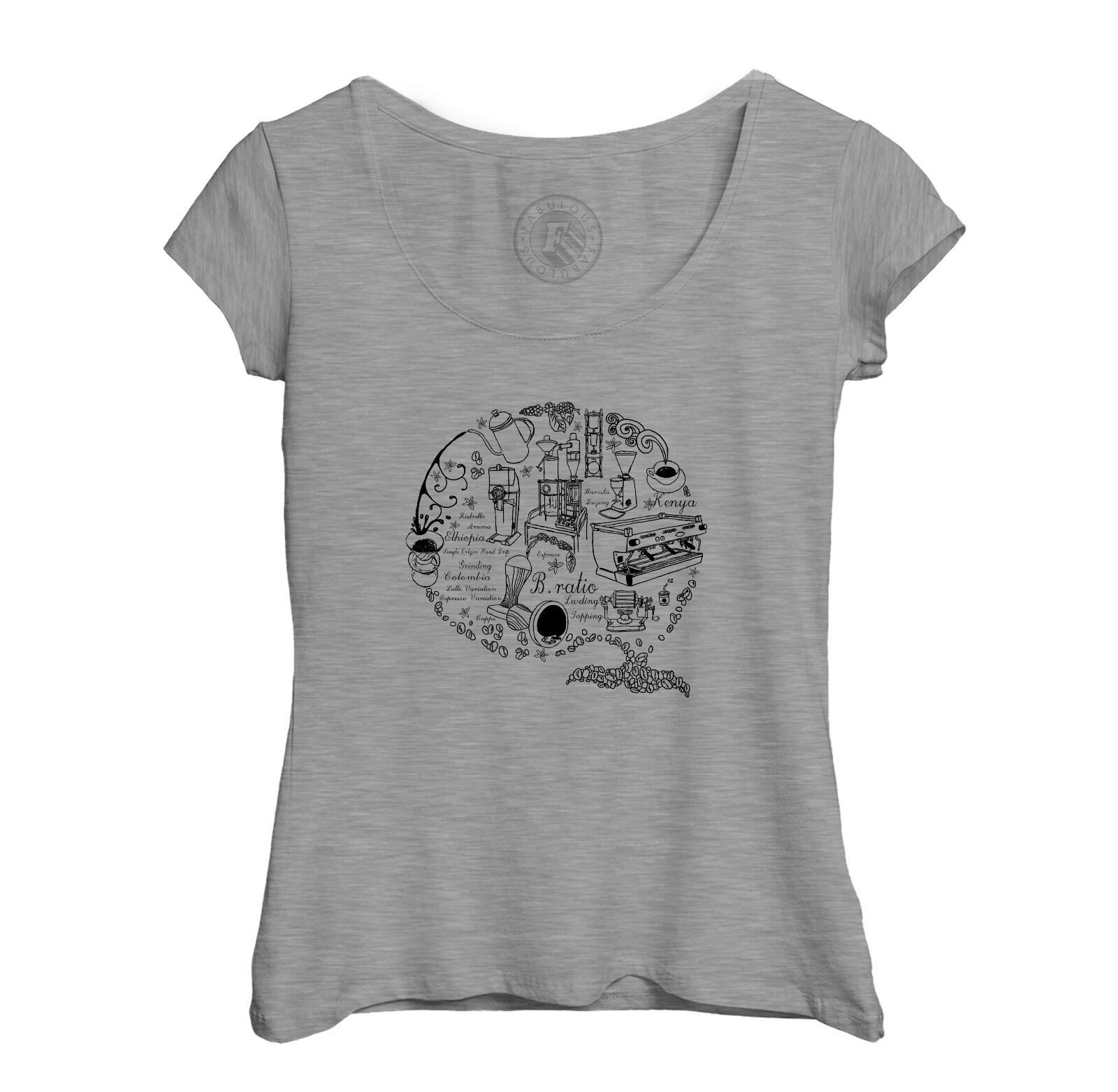 T-Shirt Femme Col Echancré Cafe Coffee Dessin Art Work Cafe Du Monde Espresso