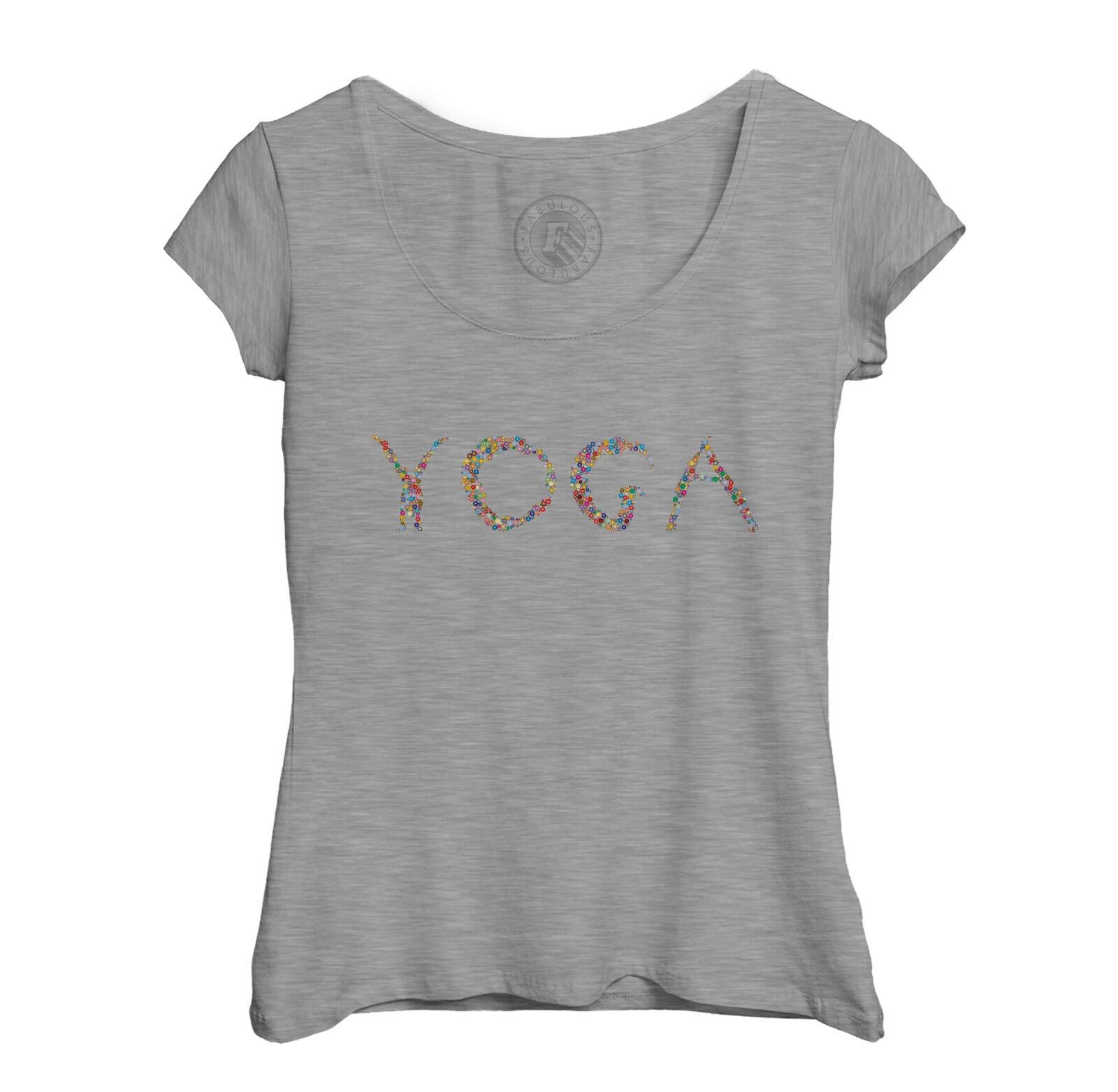 T-Shirt Femme Col Echancré Yoga Billes De Couleurs Meditation Asanas Bien Etre