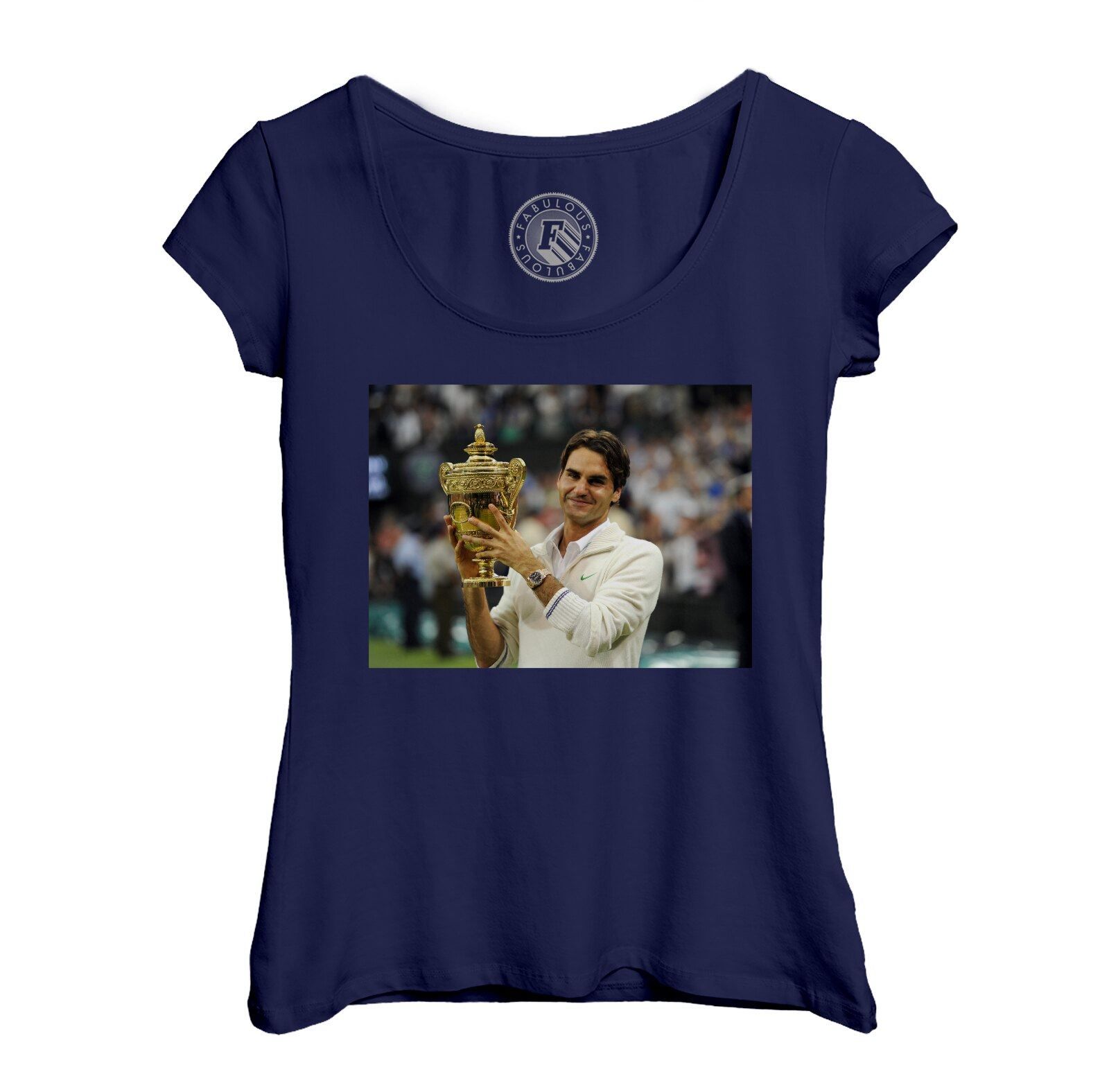 T-Shirt Femme Col Echancré Trophee Grand Chelem Champion Roger Federer Tennis Superstar Sport