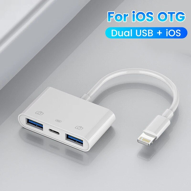 Adaptateur USB pour iphone,ipad,pluie vers USB 3.0,OTG,charge rapide,convertisseur de données,clavier,caméra flash,pilote,extenseur,répartiteur - Type Dual USB Lightning