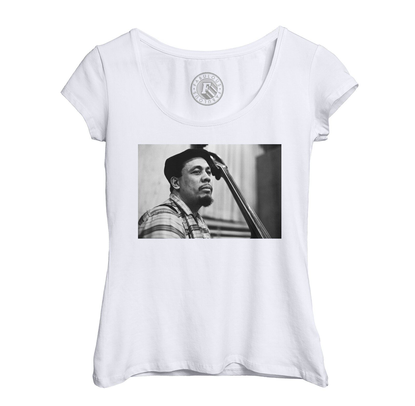 T-Shirt Femme Col Echancré Charles Mingus Jazz Artiste Jazzmen Contrebasse