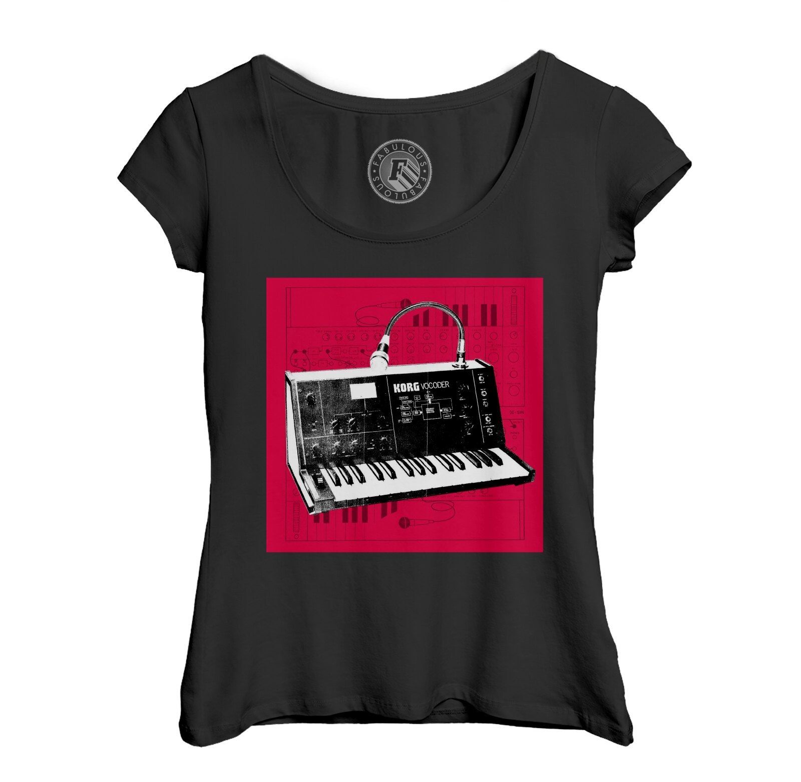 T-Shirt Femme Col Echancré Vintage Synth Korg Vocoder Synthetizer Analog