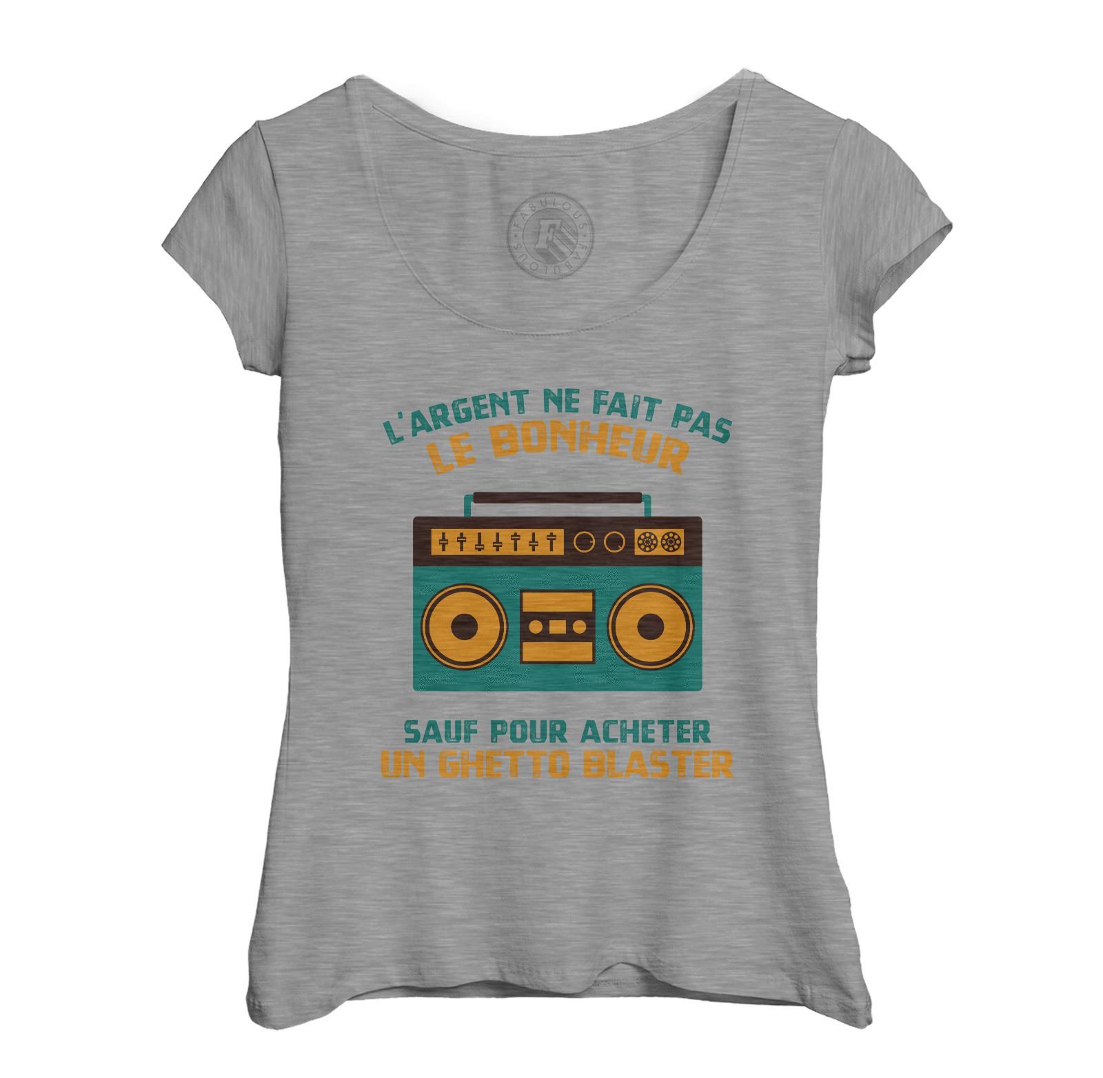 T-Shirt Femme Col Echancré Radio-Cassettes - L'argent Ne Fait Pas Le Bonheur