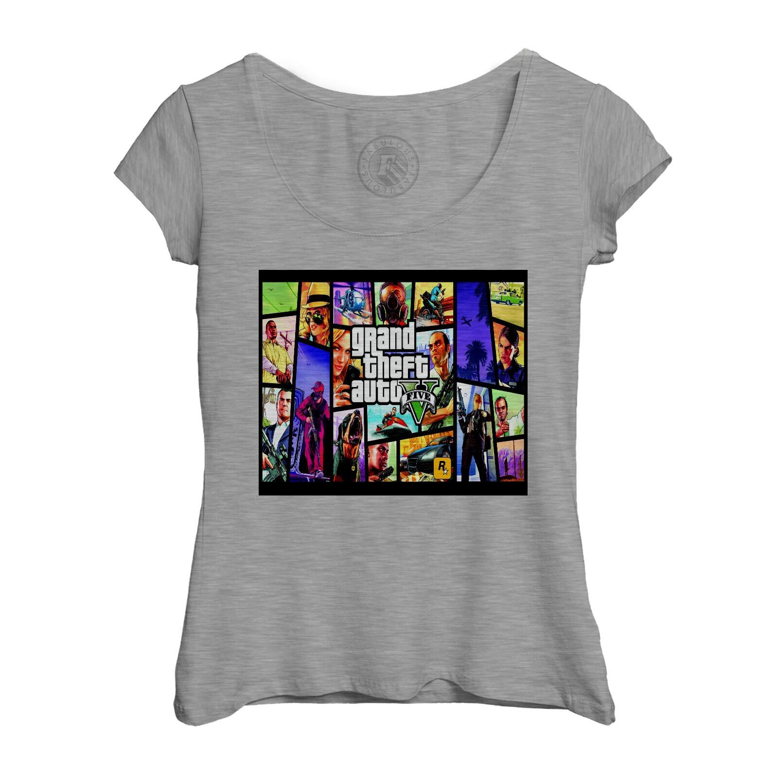 T-Shirt Femme Col Echancré Gta 5 Mosaique Jeux Video