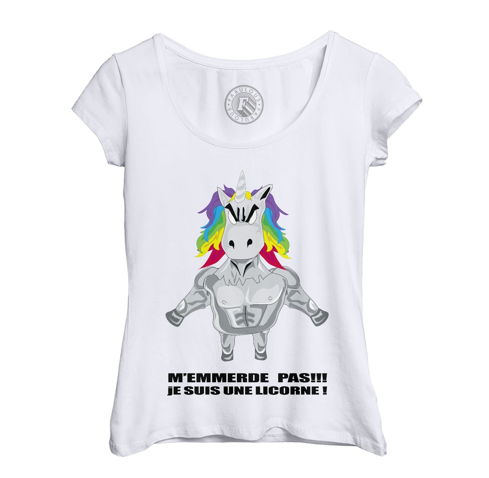 T-Shirt Femme Col Echancré M'emmerde Pas Je Suis Une Licorne Dessin Super-Licorne Pas Content Méchant Musclé Animaux Fantastiques