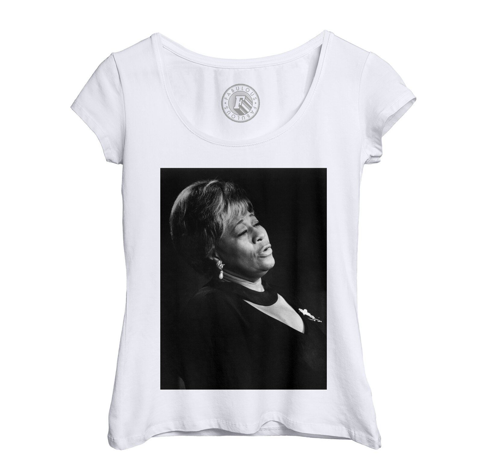 T-Shirt Femme Col Echancré Ella Fitzgerald Chanteuse Photo De Star Célébrité Vieille Musique Original