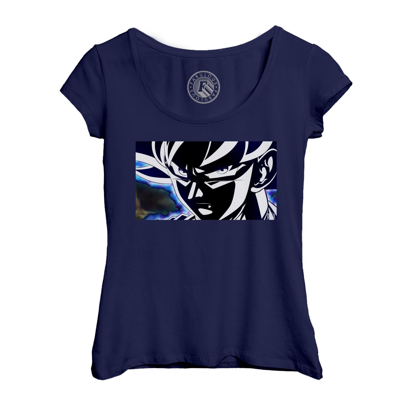 T-Shirt Femme Col Echancré Dragon Ball Super Goku Aura Bleue Anime Manga Japon