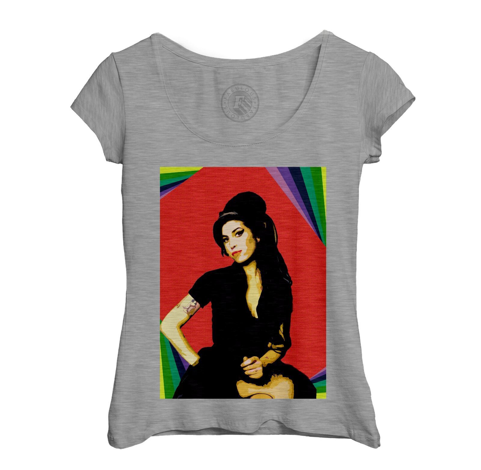 T-Shirt Femme Col Echancré Amy Winehouse Star Pop Blues Rock Star